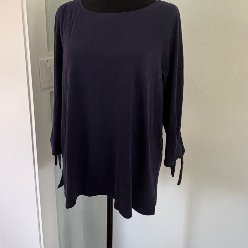 Eileen Fisher small Blue Relaxed Long Tie Sleeve Top - Picture 3 of 7